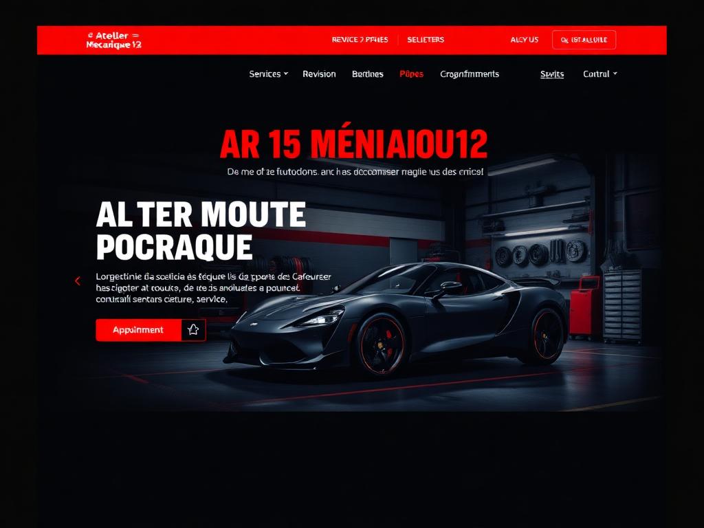 Concept de site web sombre et dynamique pour un garage automobile